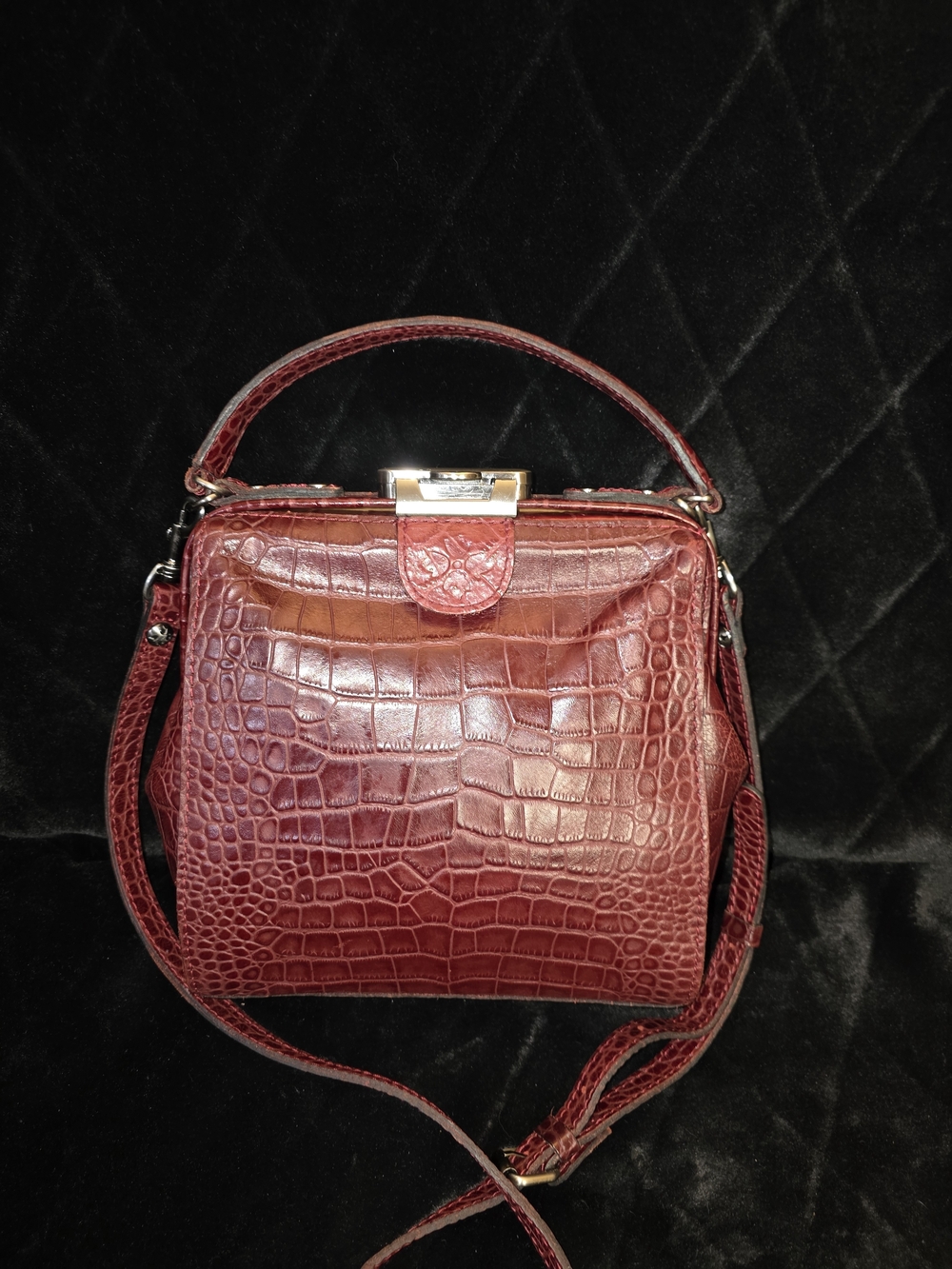 Patricia Nash Burgundy Croc-Embossed Top-Handle Satchel
